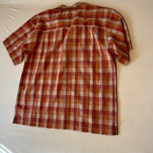 The North Face Mens Large Orange Red Plaid Short Sleeve Button Up Hiking Shirt
